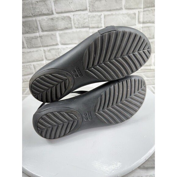 Crocs Serena Women's Size 11 Black T Strap Floral Embellish Bach Summer Sandals - Picture 8 of 12